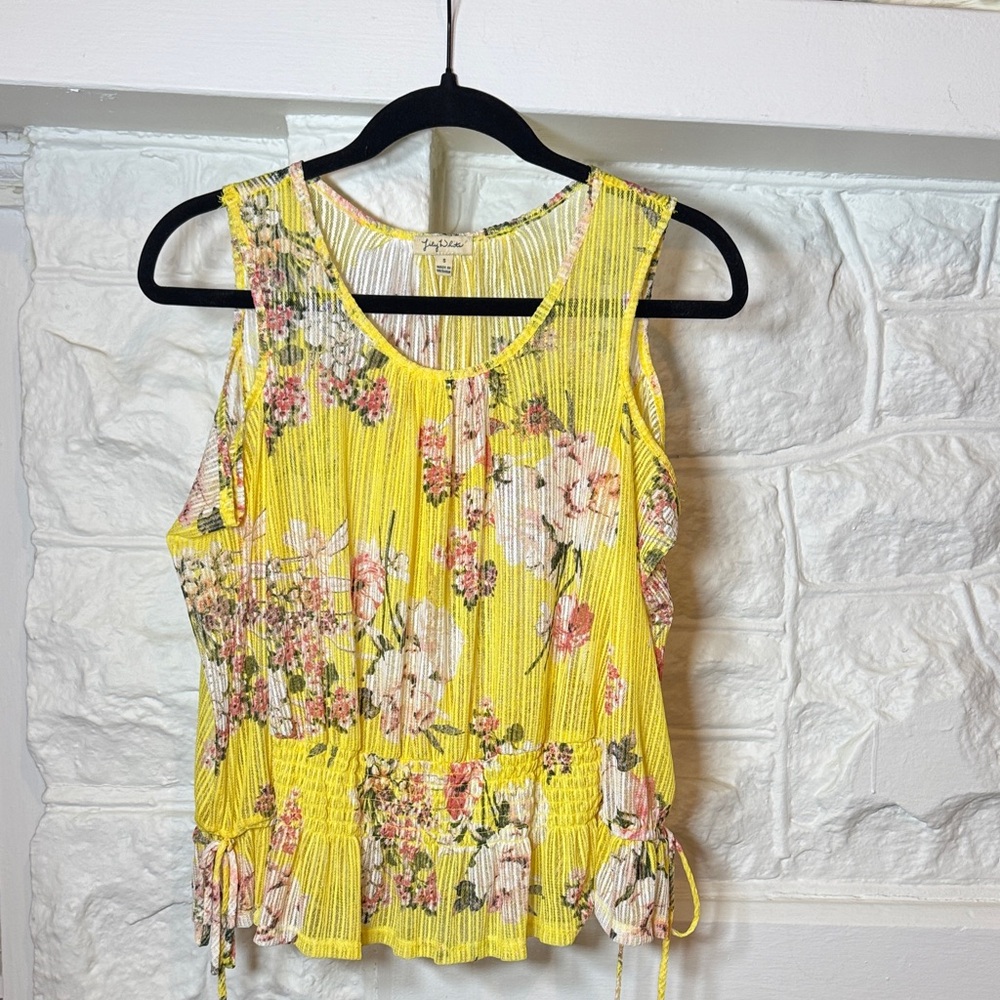 Lily White Yellow Floral Sleeveless Blouse